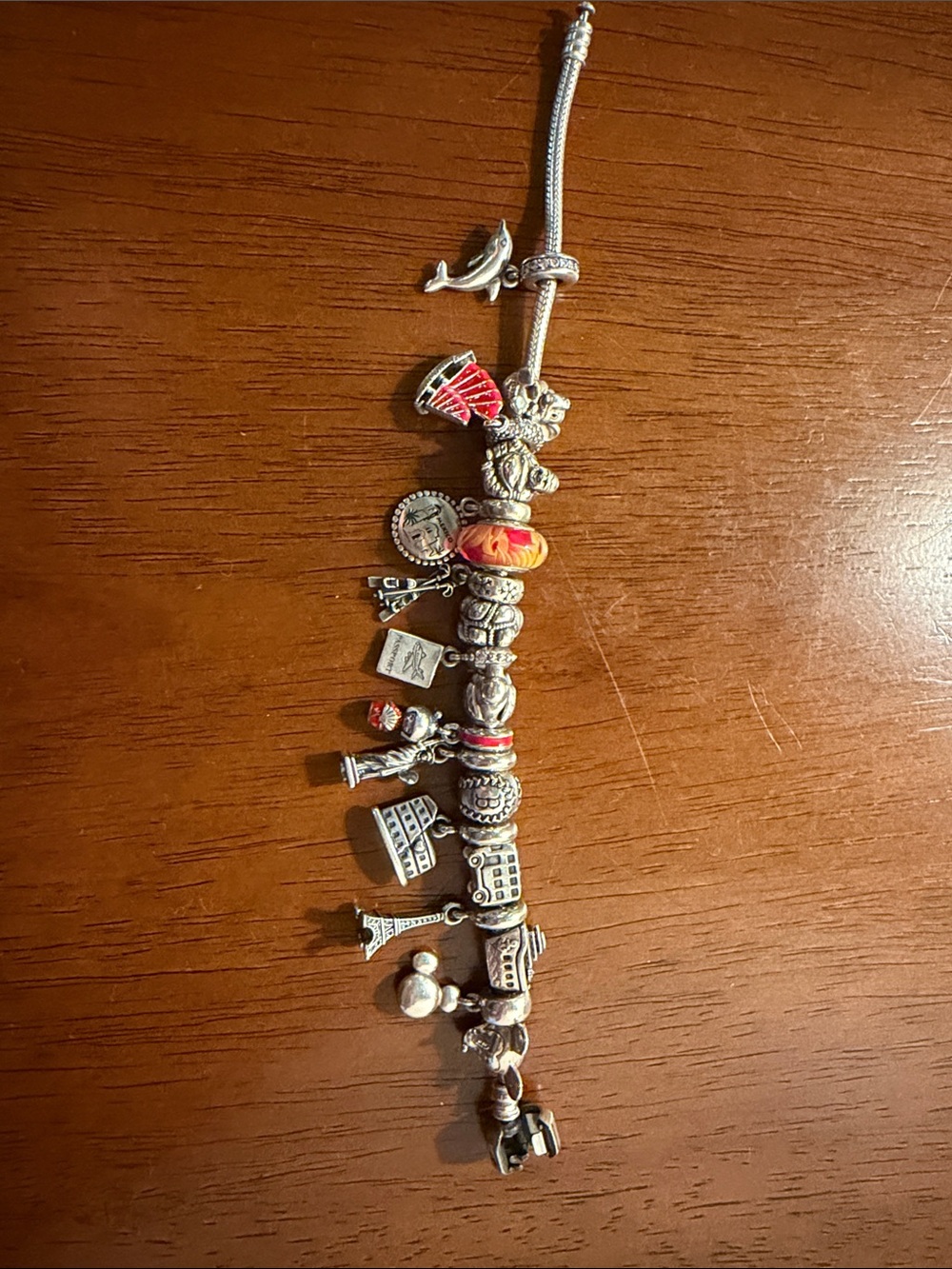 Travel theme Pandora Silver Charm Bracelet with 19 Charms